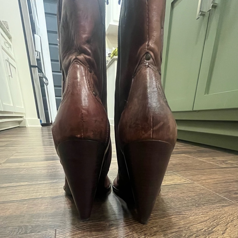 BCBGirls Brown Leather Heeled Boots - Picture 3 of 9